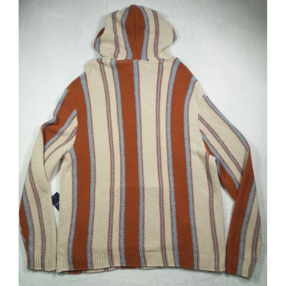 Lucky Brand Sweater Mens Size Large Beige Orange Knit Baja Stripe Hooded NWT - Picture 4 of 12